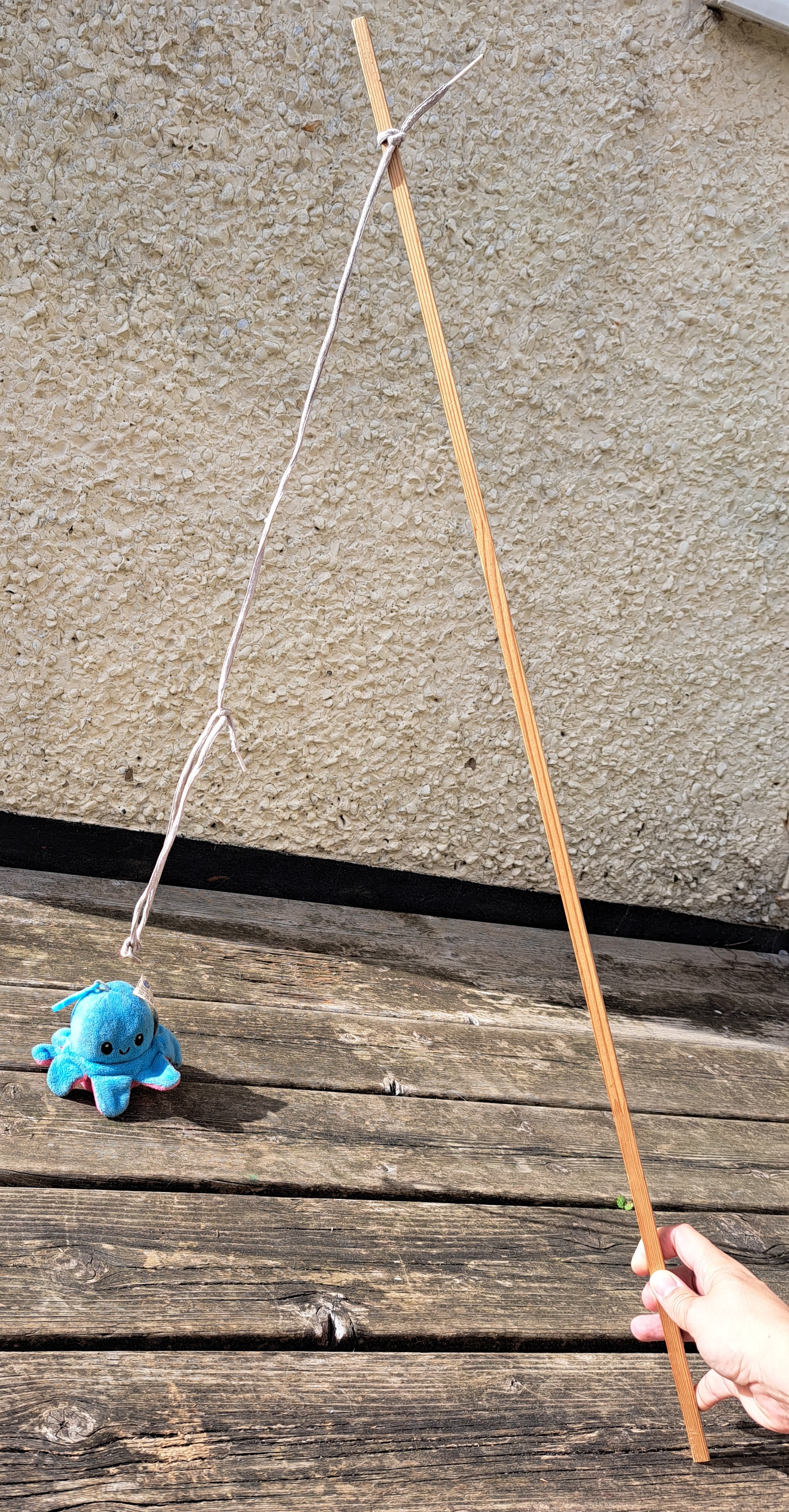 Fishing Rod made of Dowel, Shoe laces, and metal piece